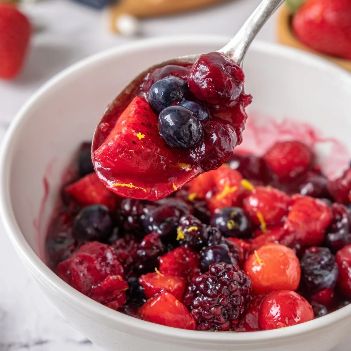 Vibrante frische Beerenkompott, perfekt als Topping für Joghurt oder Desserts.  